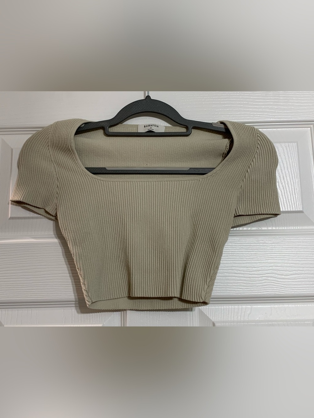 Aritzia Babaton Neutral Ribbed Square-Neck Crop Top in Taupe -Never Worn